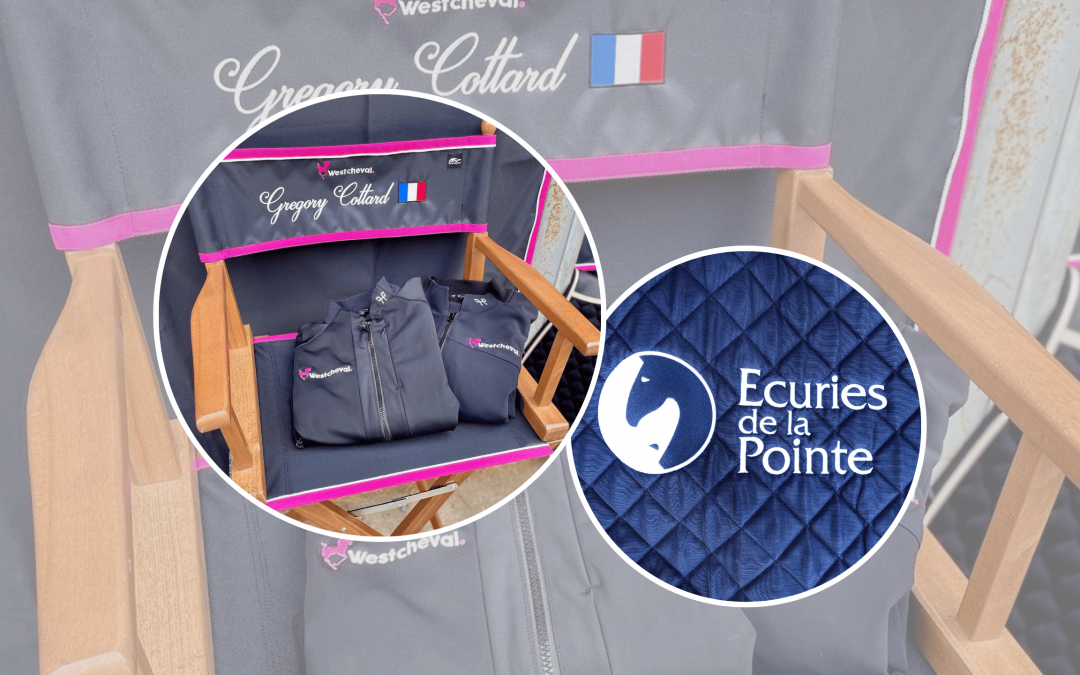 Personnalisation et broderie veste horse pilot et tapis de selle marine brodé